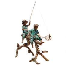 figura estatua niños y niñas pesca escultura de bronce